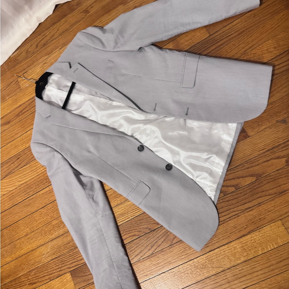 Gray Textured Blazer with Notched Lapels